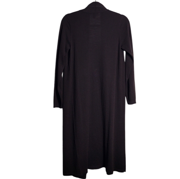 EILEEN FISHER Women's Open Front Long 100% Wool Dark Brown Cardigan Size XSmall - Picture 8 of 16